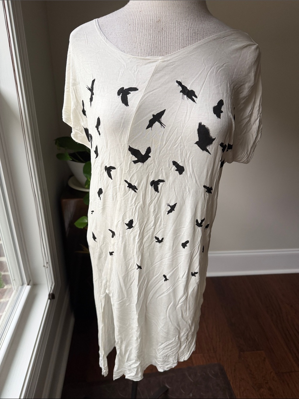 Nicole Miller Cream Swim Coverup with Black Bird Print